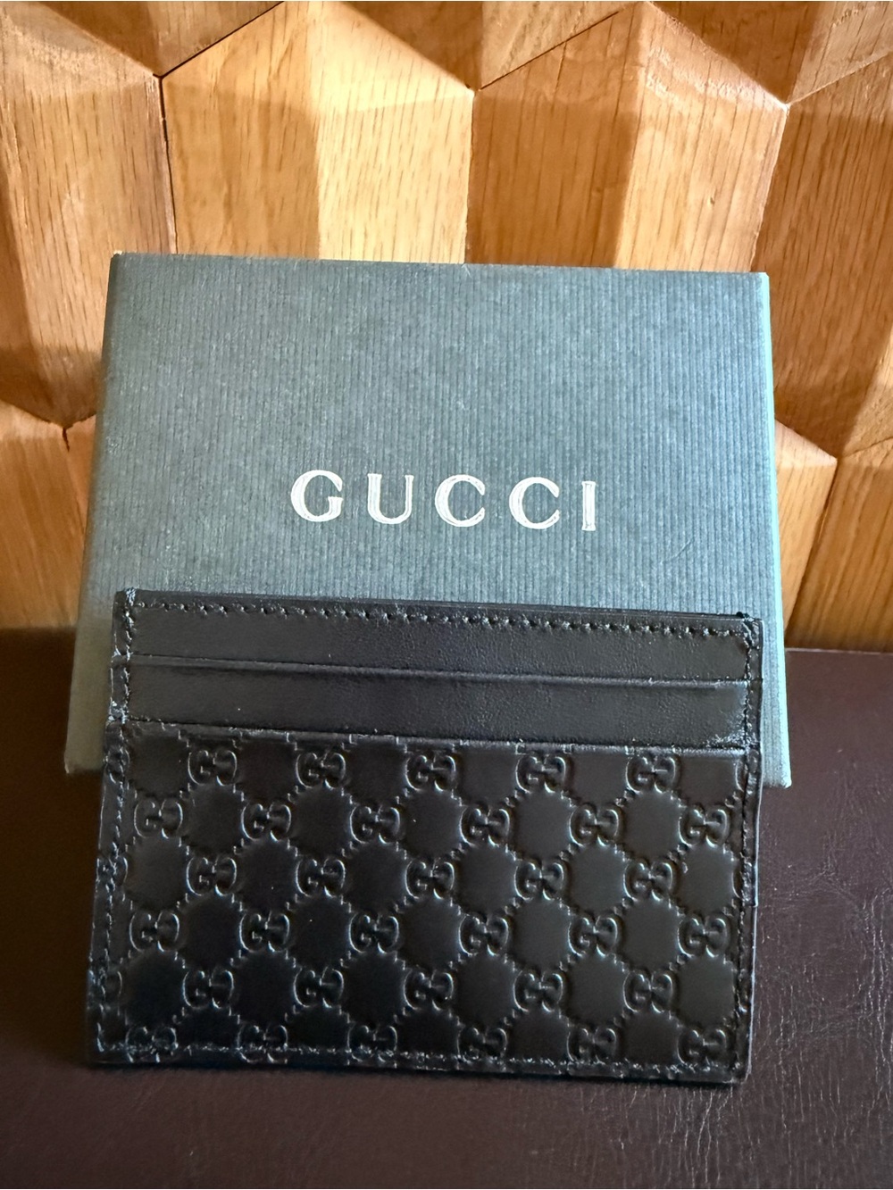 Black Leather Microguccissima Cardholder